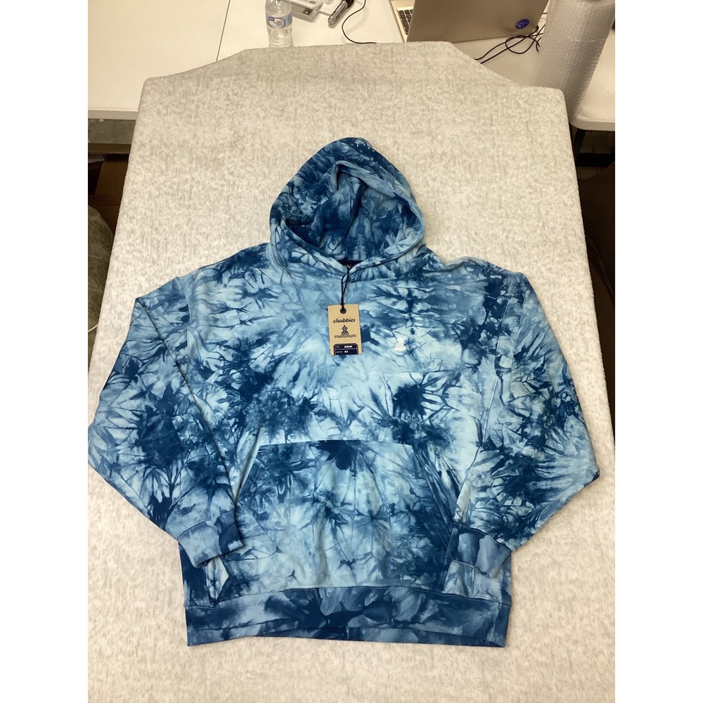 Chubbies Mens The Glass Fractal Deep Blue Tie Dye Comfort Hoodie Medium NWT….